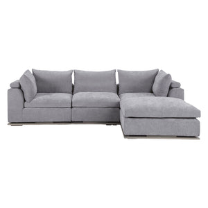 Sectionnel modulaire 3 pièces en tissu gris et base en bois avec ottoman - Nature