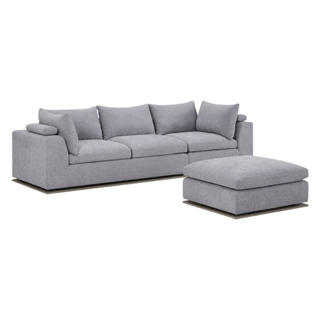 Sectionnel modulaire 3 pièces en tissu gris et base en bois avec ottoman - Nature