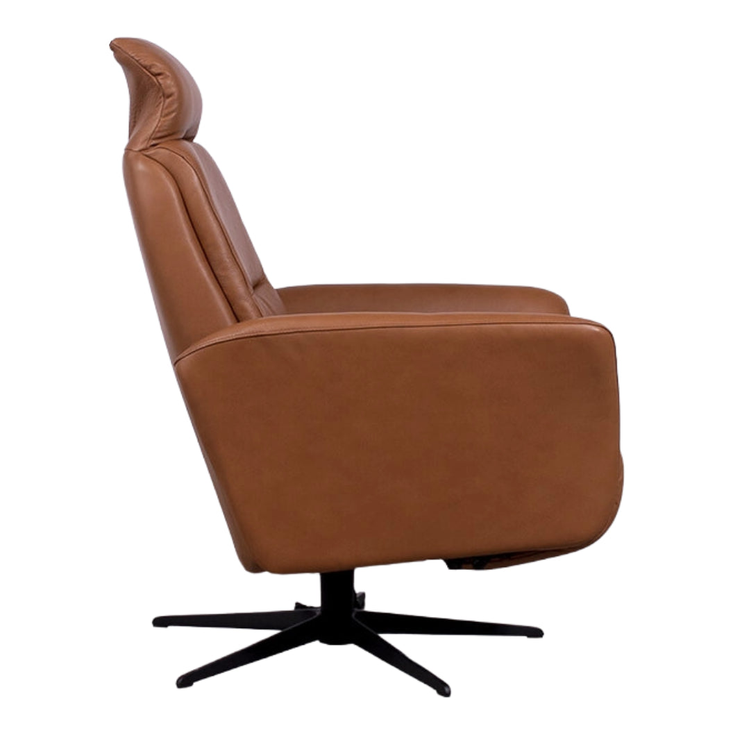 Fauteuil pivotant et inclinable motorisé en cuir tan - Knub