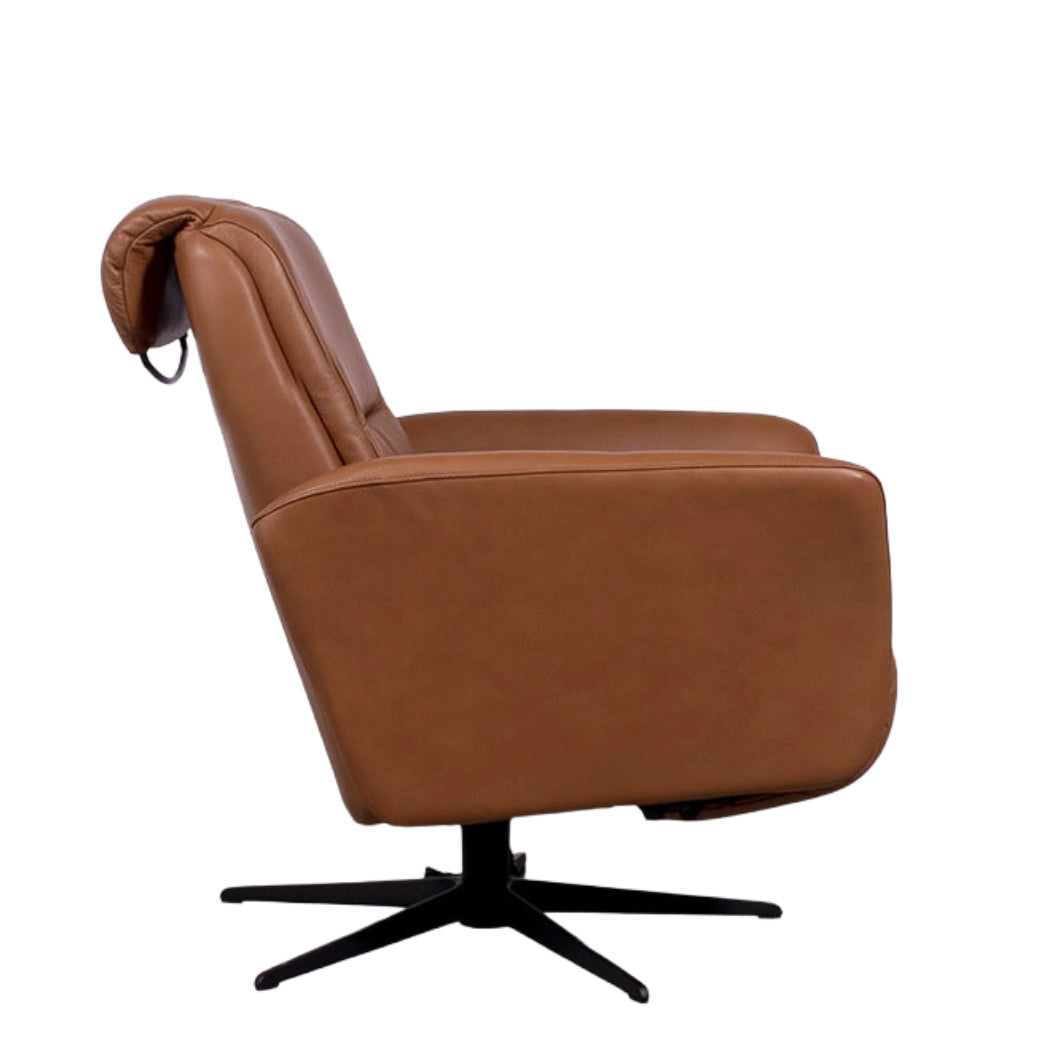 Fauteuil pivotant et inclinable motorisé en cuir tan - Knub