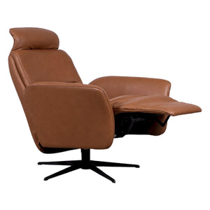 Fauteuil pivotant et inclinable motorisé en cuir tan - Knub