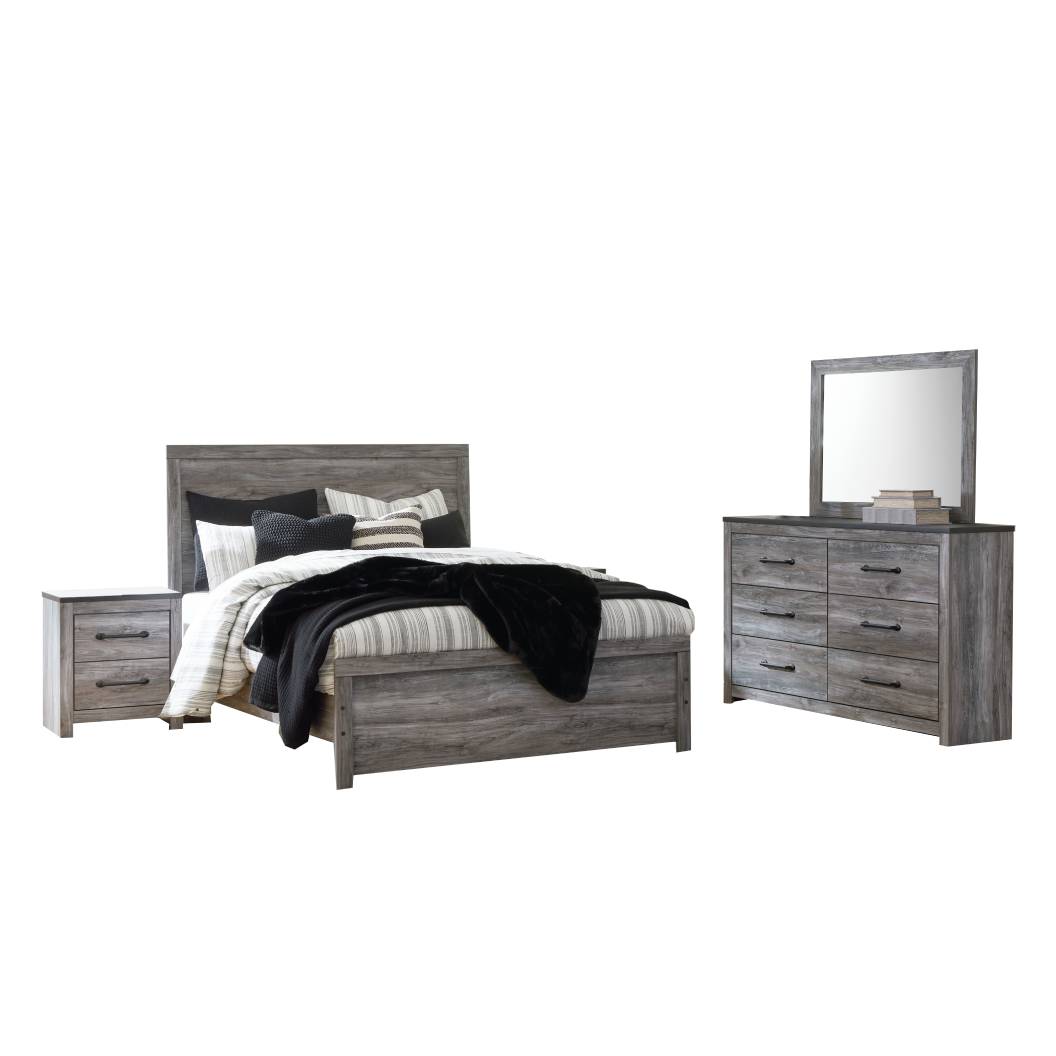 Ensemble de mobilier de chambre avec lit grand en bois gris - Bronyan