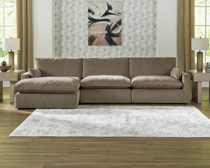 Sectionnel 3 pièces en tissu brun avec chaise longue - Sophie