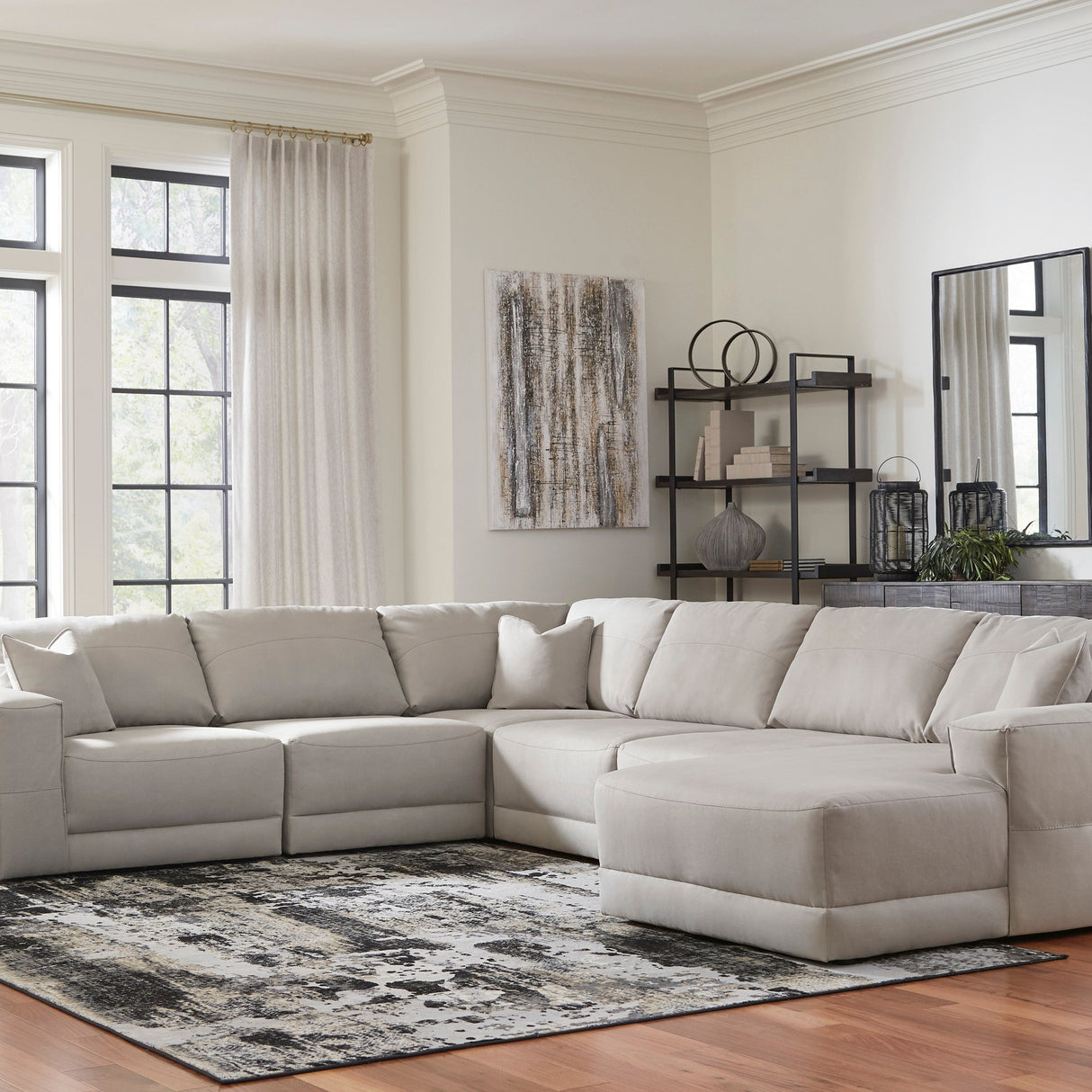 Sectionnel aspect cuir crème surdimensionné avec chaise longue - Next-Gen Gaucho