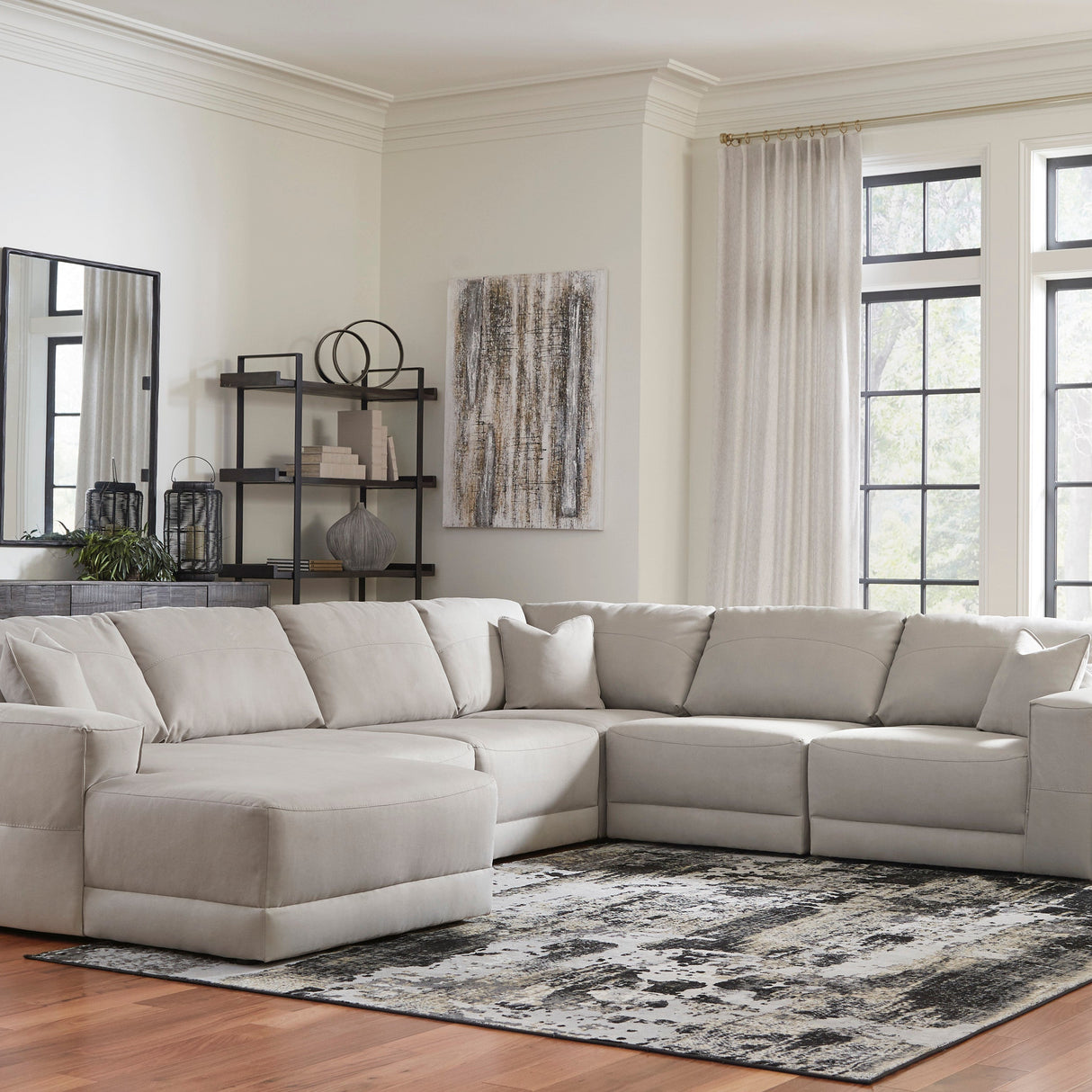 Sectionnel aspect cuir crème surdimensionné avec chaise longue - Next-Gen Gaucho