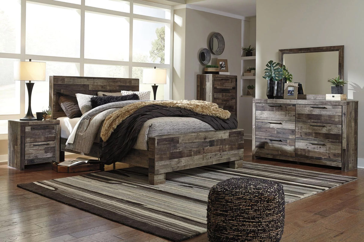 Lit complet Grand en bois et placage multi gris