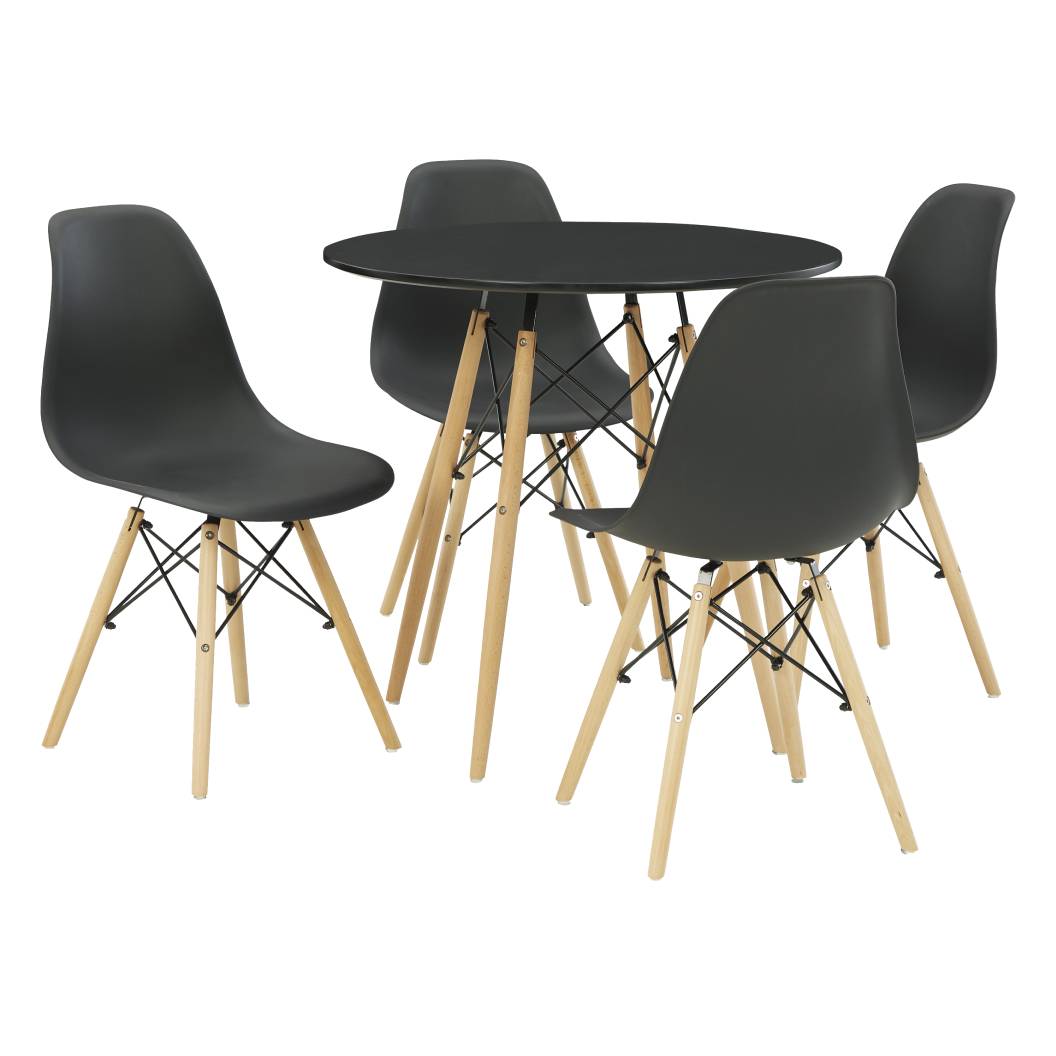 Ensemble de salle à manger avec 4 chaises en plastique moulé noir - Jaspeni
