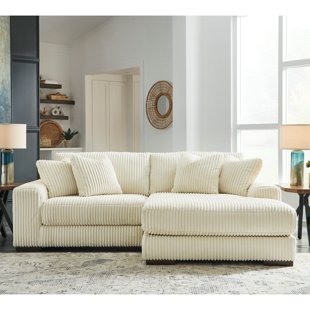 Sectionnel 2 pièces en tissu texturé avec chaise longue et coussins - Lindyn