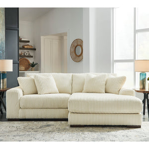 Sectionnel 2 pièces en tissu texturé avec chaise longue et coussins - Lindyn