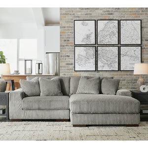Sectionnel 2 pièces en tissu texturé avec chaise longue et coussins - Lindyn