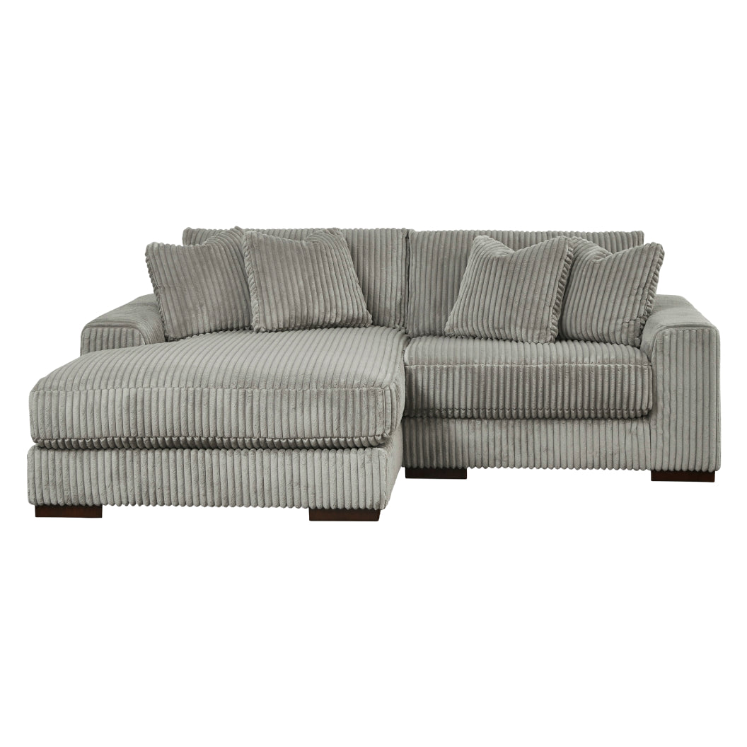 Sectionnel 2 pièces en tissu texturé avec chaise longue et coussins - Lindyn