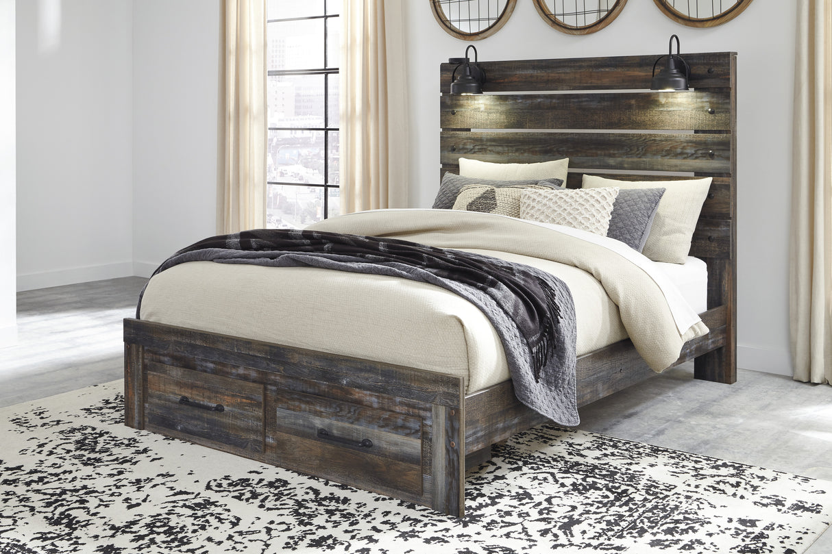 Lit complet Grand avec rangement en bois gris