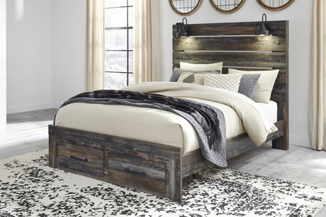 Lit complet Grand avec rangement en bois gris