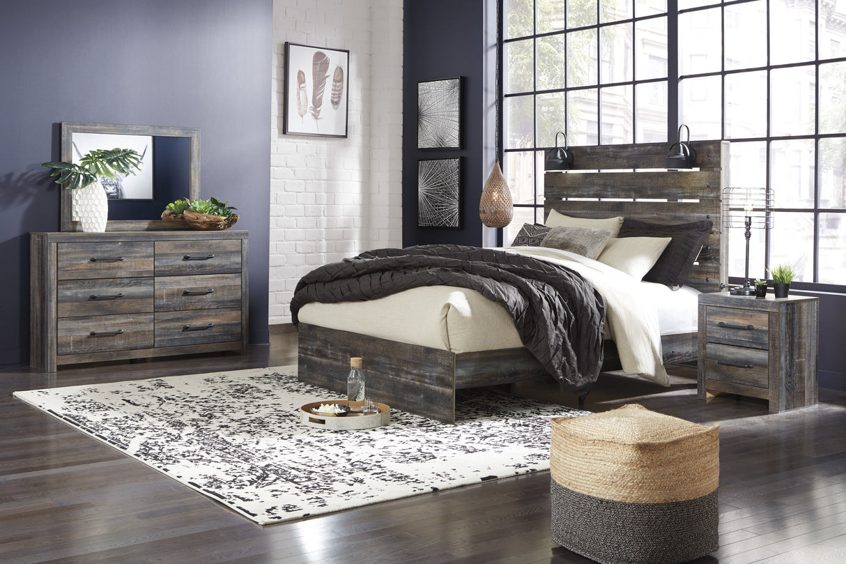 Lit complet Grand avec rangement en bois gris