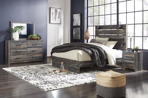 Lit complet Grand avec rangement en bois gris
