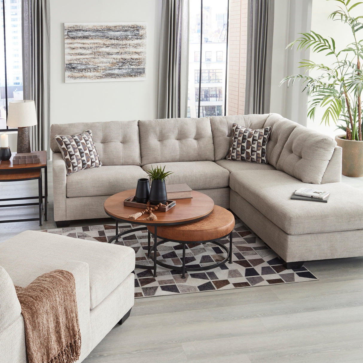 Sectionnel en tissu surdimensionné avec chaise longue - Mahoney