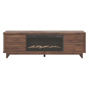 Meuble de télévision XL en bois/MDF brun avec foyer électrique - Zadilyn