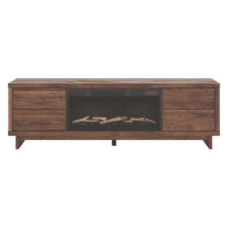 Meuble de télévision XL en bois/MDF brun avec foyer électrique - Zadilyn