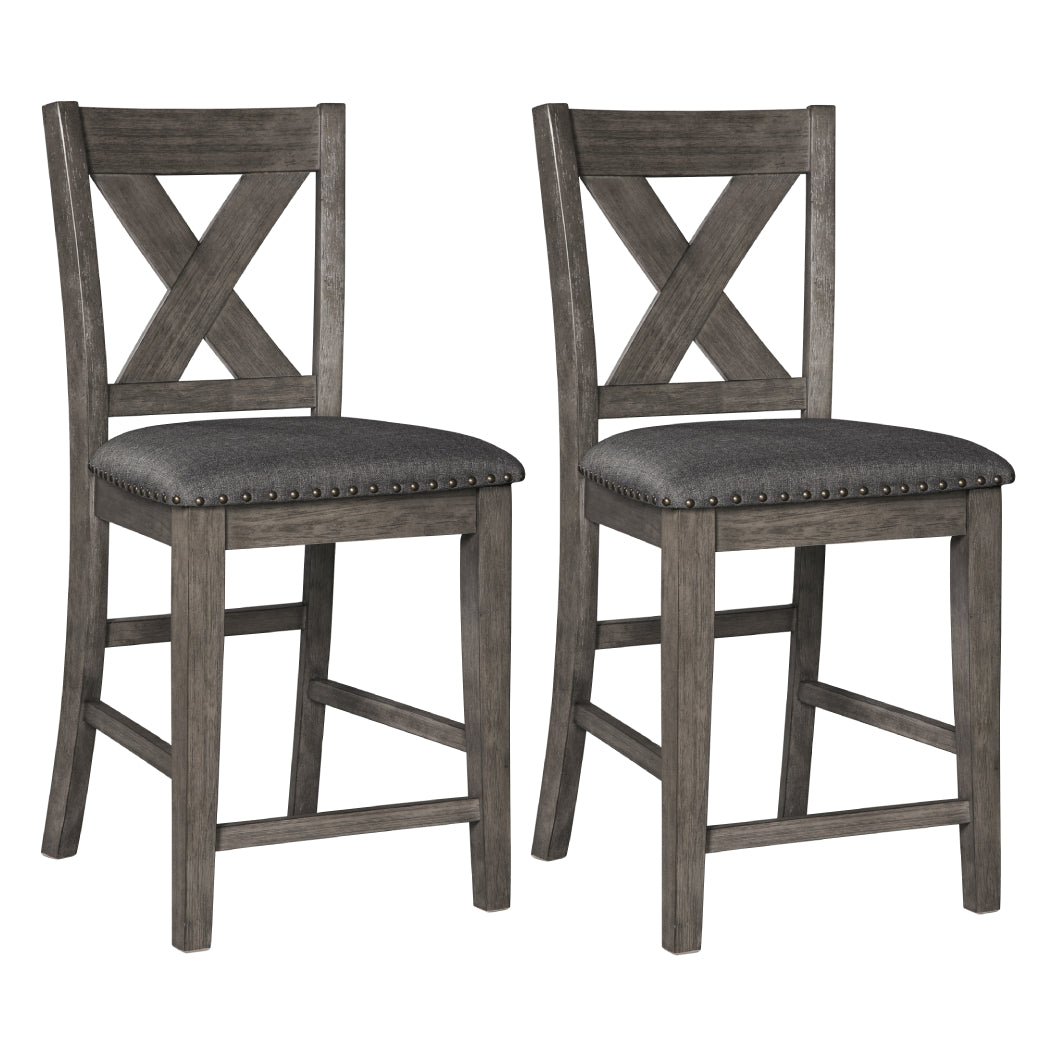 Ensemble de 2 tabourets de bar rembourrés et en bois gris - Caitbrook