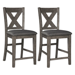 Ensemble de 2 tabourets de bar rembourrés et en bois gris - Caitbrook