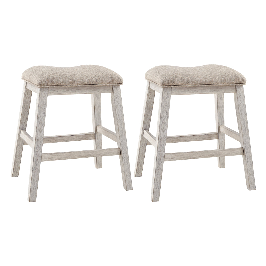 Ensemble de 2 tabourets de bar rembourrés et en bois blanc vieilli - Skempton