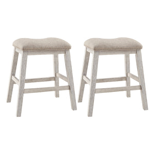 Ensemble de 2 tabourets de bar rembourrés et en bois blanc vieilli - Skempton