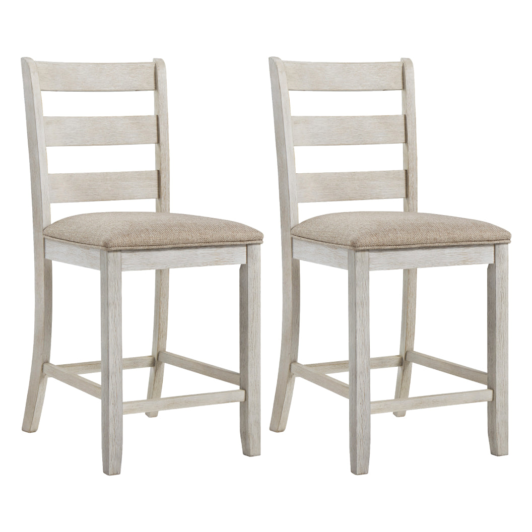 Ensemble de 2 tabourets de bar rembourrés et en bois blanc vieilli - Skempton