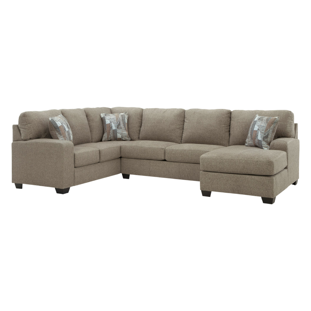 Sectionnel 3 pièces en tissu beige avec chaise longue & 3 coussins - Newellen