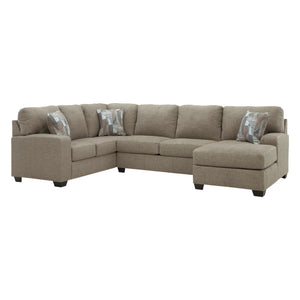 Sectionnel 3 pièces en tissu beige avec chaise longue & 3 coussins - Newellen