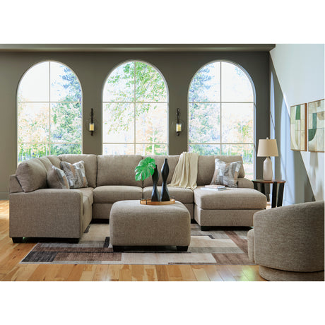 Sectionnel 3 pièces en tissu beige avec chaise longue & 3 coussins - Newellen
