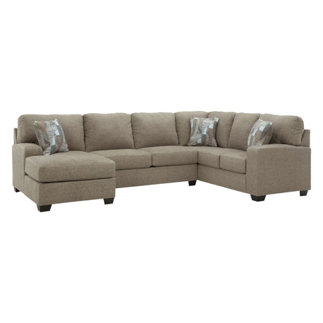 Sectionnel 3 pièces en tissu beige avec chaise longue & 3 coussins - Newellen