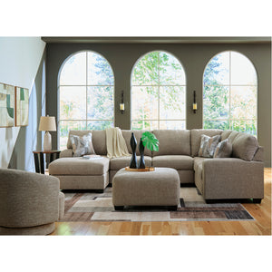 Sectionnel 3 pièces en tissu beige avec chaise longue & 3 coussins - Newellen