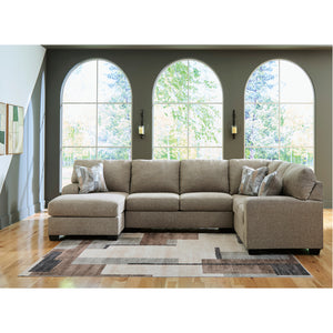 Sectionnel 3 pièces en tissu beige avec chaise longue & 3 coussins - Newellen