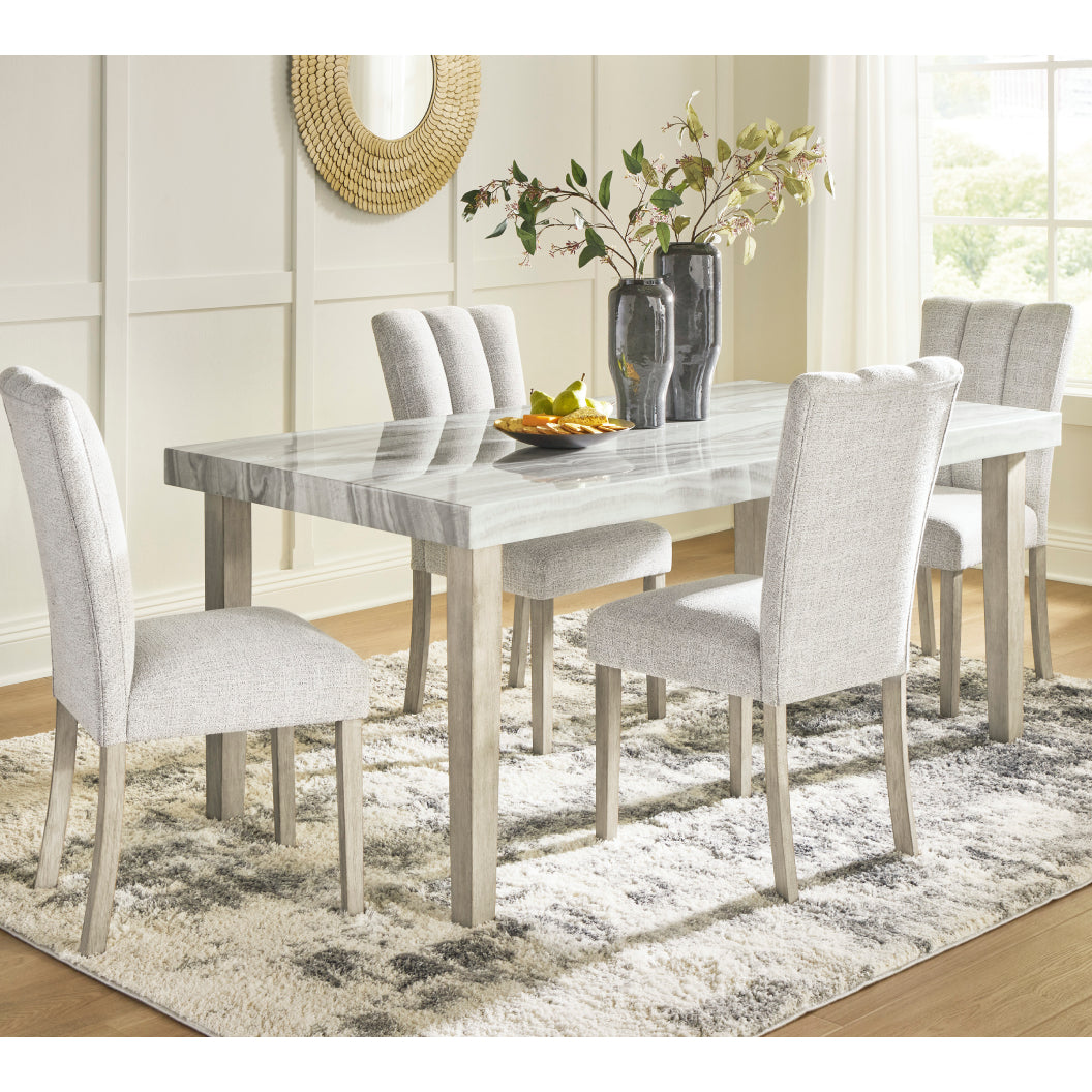 Ensemble de salle à manger avec 4 chaises rembourrées en tissu gris pâle - Larawyn