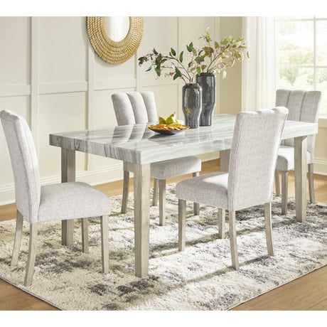 Ensemble de salle à manger avec 4 chaises rembourrées en tissu gris pâle - Larawyn