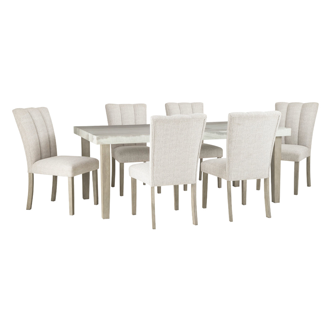 Ensemble de salle à manger avec 6 chaises rembourrées en tissu gris pâle - Larawyn