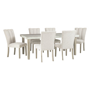 Ensemble de salle à manger avec 6 chaises rembourrées en tissu gris pâle - Larawyn