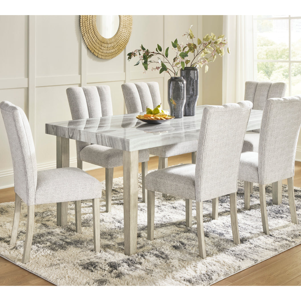 Ensemble de salle à manger avec 6 chaises rembourrées en tissu gris pâle - Larawyn