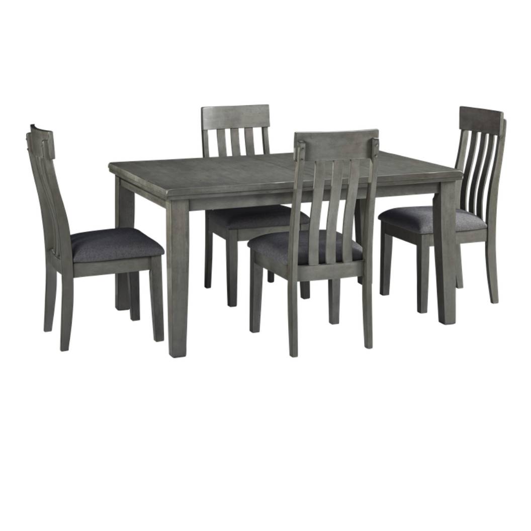 Ensemble de salle à manger en bois et tissu gris avec 4 chaises - Hallanden