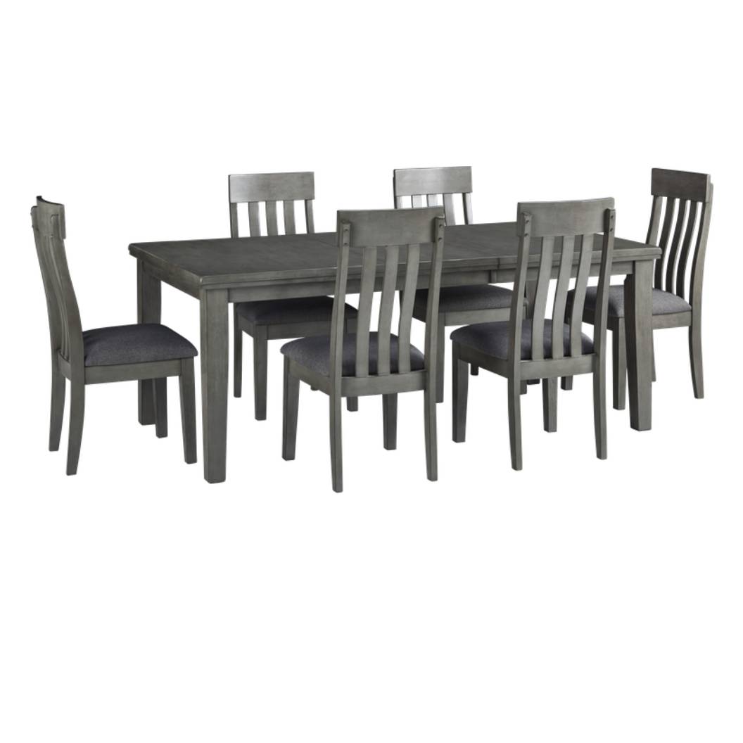 Ensemble de salle à manger en bois et tissu gris avec 6 chaises - Hallanden