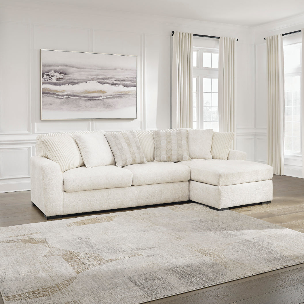 Sofa en tissu ivoire avec chaise longue & coussins - Chessington