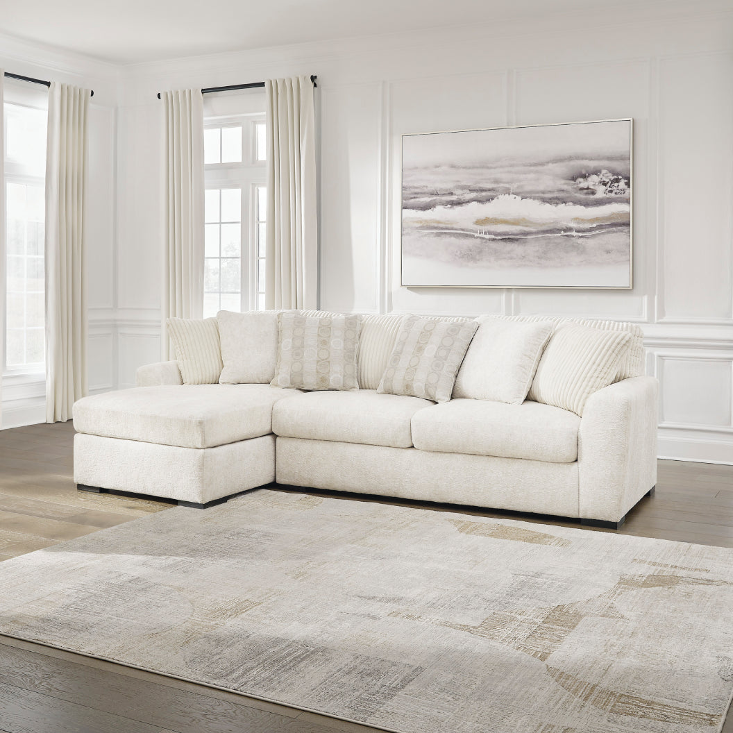 Sofa en tissu ivoire avec chaise longue & coussins - Chessington