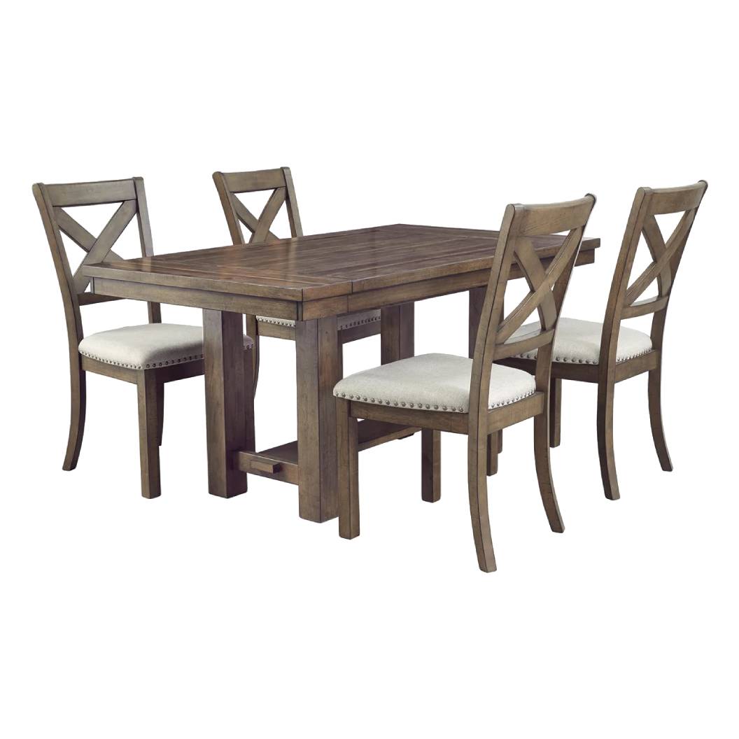 Ensemble de salle à mange en bois et tissu beige avec 4 chaises - Moriville