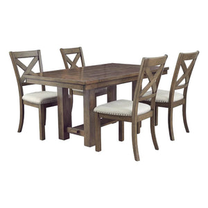 Ensemble de salle à mange en bois et tissu beige avec 4 chaises - Moriville