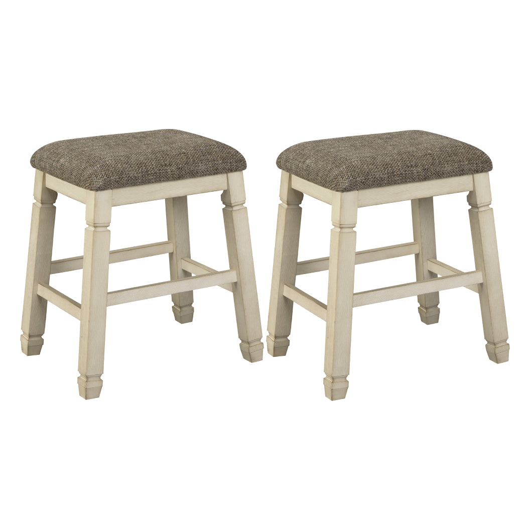 Ensemble de 2 tabourets de bar rembourrés et en bois blanc vieilli - Bolanburg