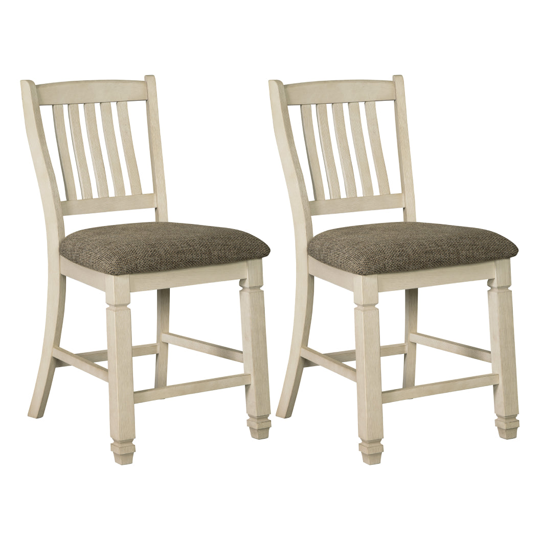 Ensemble de 2 tabourets de bar rembourrés et en bois blanc vieilli - Bolanburg
