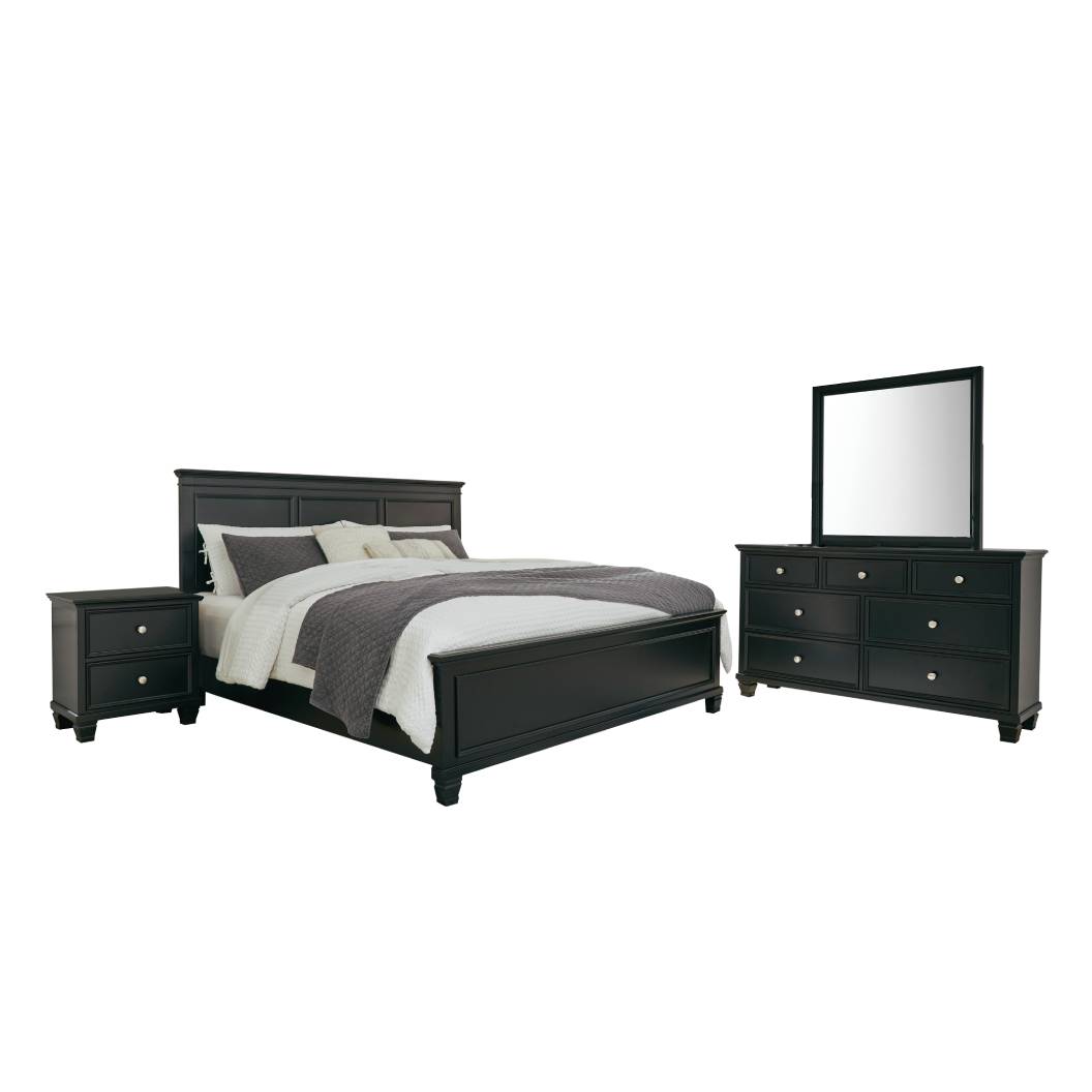 Ensemble de mobilier de chambre 5 pièces  avec un très grand lit noir - Lanolee