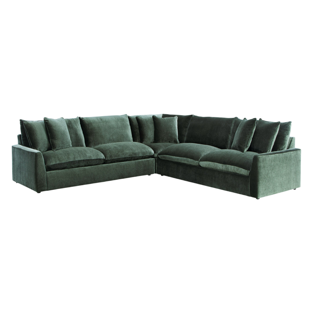 Sectionnel 3 pièces en tissu vert jade avec 6 coussins - Carriage View