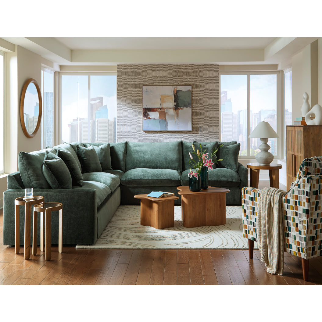 Sectionnel 3 pièces en tissu vert jade avec 6 coussins - Carriage View