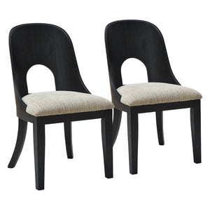 Ensemble de 2 chaises de salle à manger en bois noir avec assise rembourrée en tissu gris - Rowanbeck